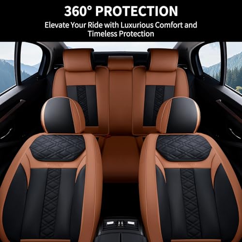 Image of FLORICH Seat Covers, Atomutive Car Seat Covers Full Sets, Waterproof Seat Cover for Cars, Luxury Leather Universal Seat Cover Accessories Fit for Most Cars SUV Truck Sedans(Brown)