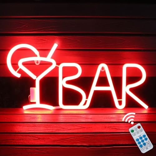 iKefe Remote LED Bar Sign Neon Light up Beer Cocktail for Wall Decor Art/USB & Battery Powered LED Bar Letters Light for Bedroom, Business, Nightclub, Women, Pub, Bistro, Valentines Decorations (Red)