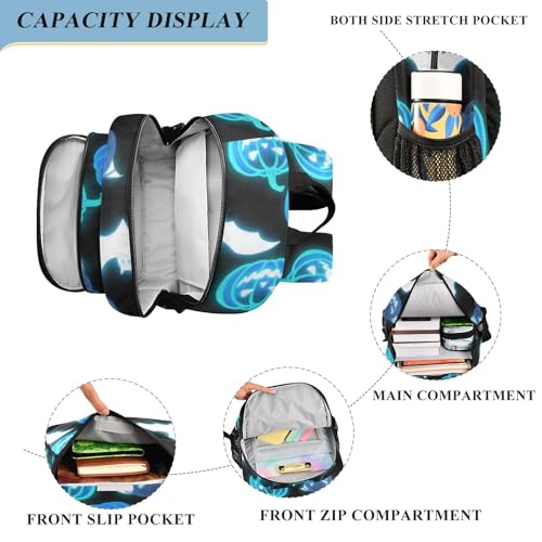 kids backpack cute 8-12： large capacity books bag for 6th grade school boys girls in assorted colors - Light Up Pumpkin Bat Blue White4