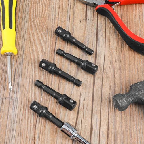 Image of 3 /8 Adapter For Impact Driver 5pcs Black Drill Socket Adapter 1 /4 Inch To 3 /8 Socket Adapter Kit Square Socket Bit Adapter For Impact Driver Automotive Diy Extension Socket Driver Bits (3 /8x50mm)