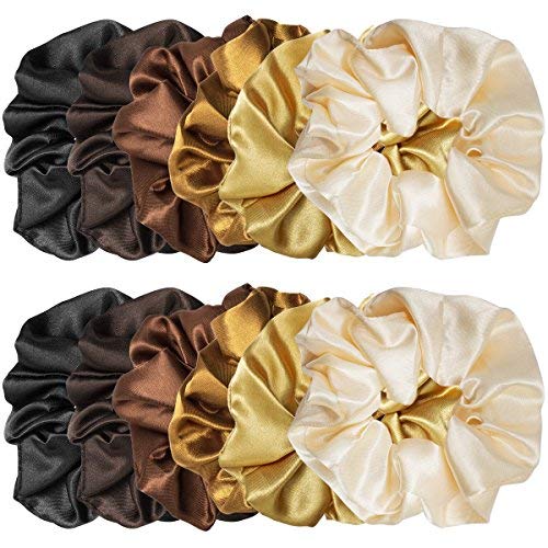 Jaciya 12 Pack Hair Scrunchies Satin Scrunchy Elastic Hair Bobbles Scrunchies Hair Ties, 12 Pieces