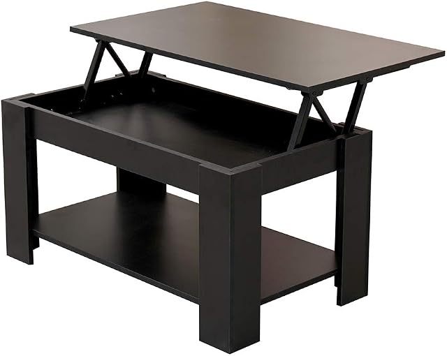 Kingwudo®Modern Lift Top up Coffee/Tea/Sofa Table with Blttom Storage Shelf Living Room Furniture Black/Grey (BlackStyle 1)