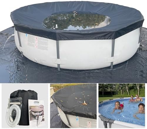 16 Ft Pool Cover, with Automatic Drain Round Pool Cover, One-Piece Quick Installation and Removal Above Ground Pool Cover, Preventing Waterlogging, UV Protected Solar Swimming Pool Cover 16Ft Black