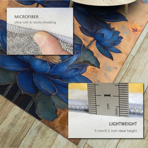 Tapis antidérapant et anti-détachée bleu lotus doux salon