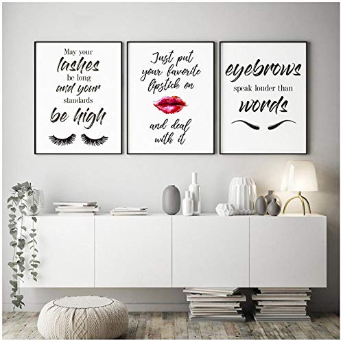 Preisvergleich Produktbild MULMF Nordische Kunstwandbilddrucke / Modulares Poster, Make-Up, Wimpern, Lippenstift, Leinwandmalerei, Wohnzimmerdekoration - 30 * 40 cm * 3 Ungerahmt