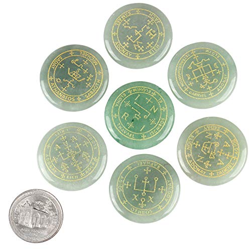 Pierres de guérison Reiki en aventurine verte | Set de 7 pierres gravées wicca
