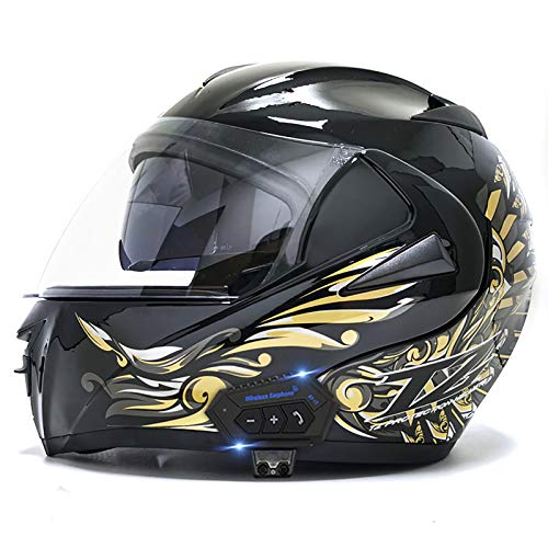 Bluetooth Motorcycle Helmets,Full Face Flip up Dual Visors Modular Motorcross Helmets Built-in Speaker Headset Microphone for Automatic Answering DOT/ECE Certification Q,M