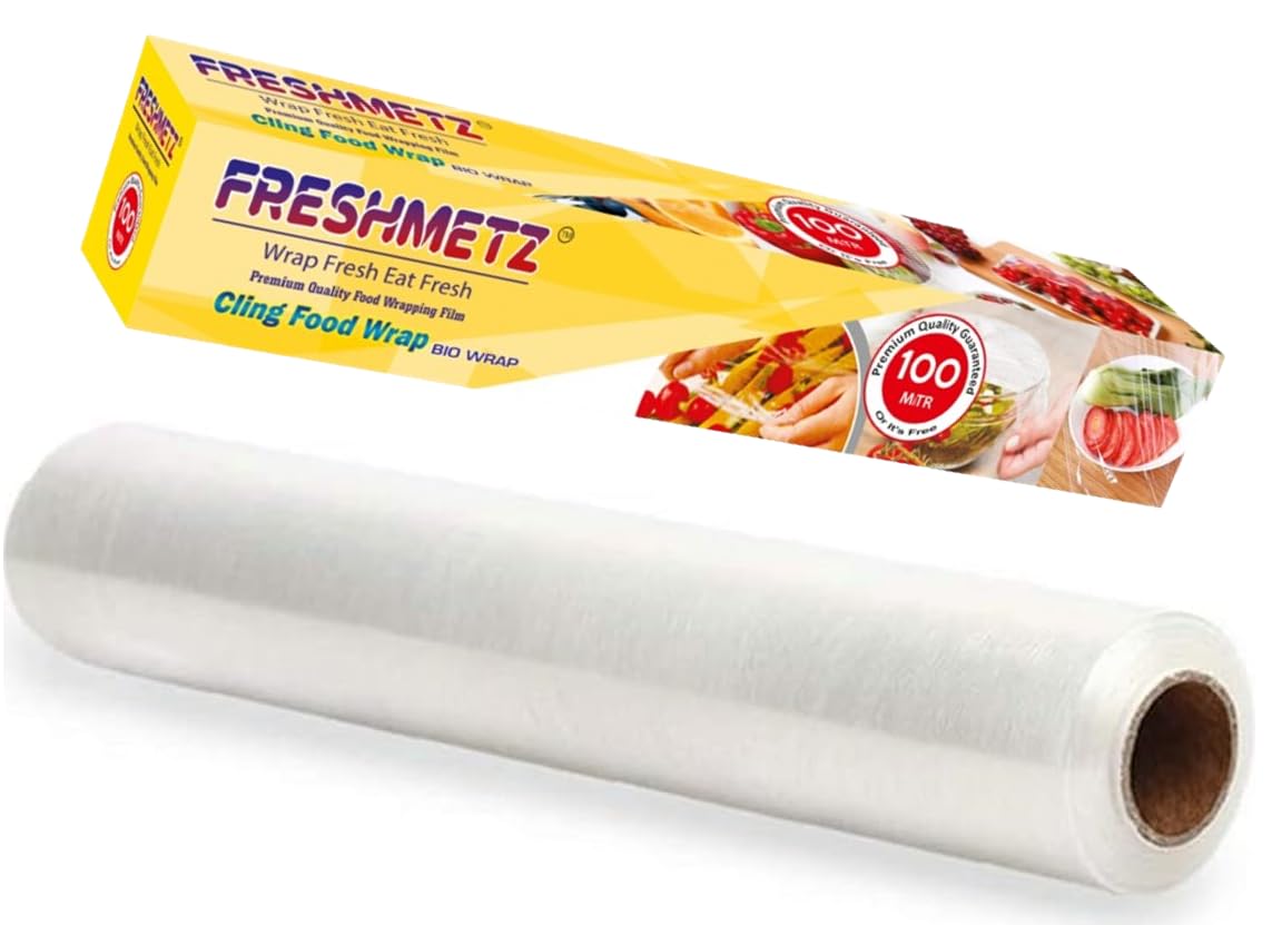 100 Mtr Cling Film Wrap Biodegradable BPA Free Multipurpose Food Wrapping Cling Non-Stick 100 Mtr (Pack of 1)