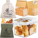 TomCare Larger Bread Box and 2 Pack Linen Bread Bags and 25 Pack Thicker Paper Bread Bags With Tin Ties for Homemade Sourdough Bread Food Storage Container Baking Supplies for kitchen Countertop
