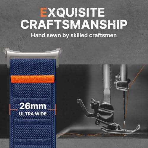 Image of Bandletic Rugged Nylon Compatible with Samsung Ultra Watch Band for Men, Stretchy Soft Wide Sport Loop Strap with G-Hook Compatible with Galaxy Watch Ultra Bands 47mm 2025 /2024, Titanium Buckle, Blue