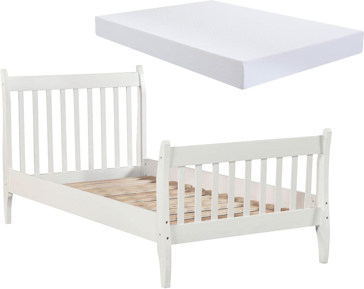 A White TOPMAX Platform Bed Frame Mattress Base, Wooden