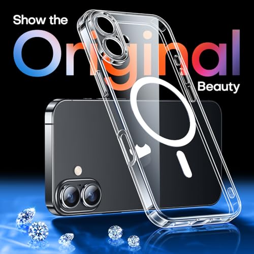 Image of CANSHN Magnetic for iPhone 16 Plus Case Clear, Upgraded [Full Camera Protection] [Compatible with Magsafe] Non-Yellowing Protective Shockproof Bumper - Clear