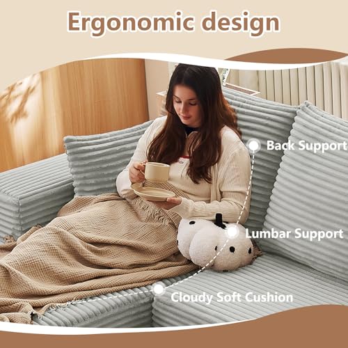Image of Oversized Modular Sectional Sofa Couch, Large 6 Seater Corner Sofa Modern U Shaped Sectional Couch Cloud Couches for Living Room, Office, Spacious Space, Corduroy,No Assembly Required, Light Grey