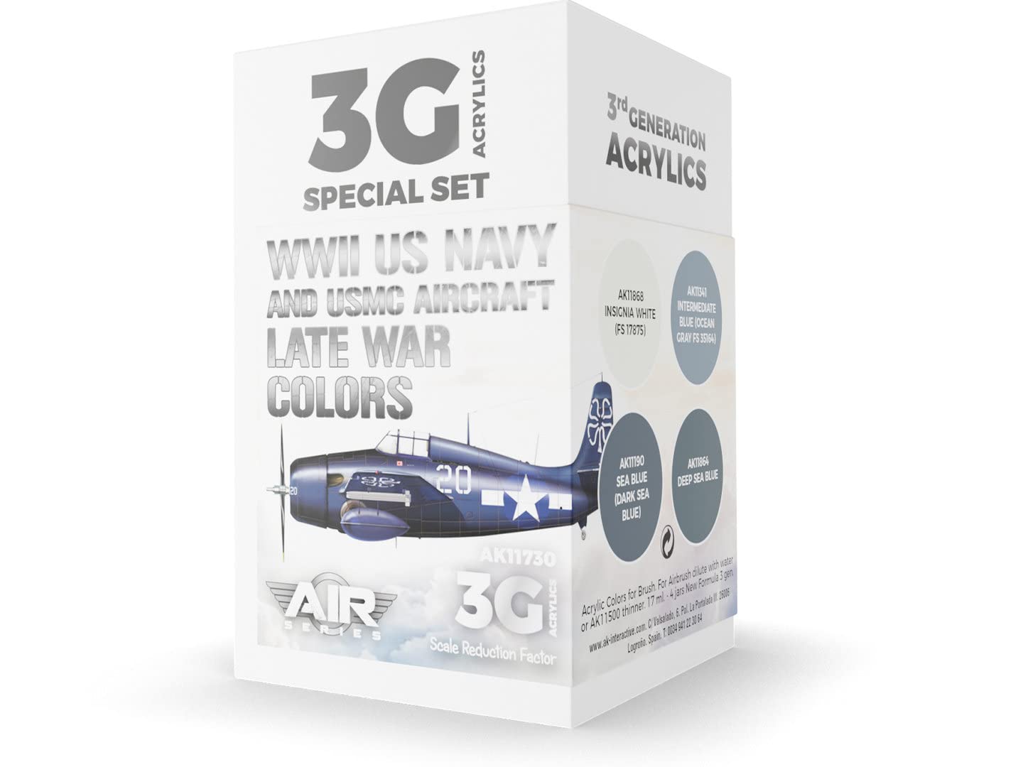 Ak Interactive Blue Wwii Us Navy & Usmc Aircraft Late War Colors 3Gen Paint Set,