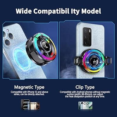 Mag-Safe Phone Cooler for Gaming, Cell iPhone Cooling Fan Hot Weather, Portable RGB Mobile Enfriador para Celular Case, Ventilador para Telefono ipad Keep Phone Cool, for iPhone/Android Series Phone
