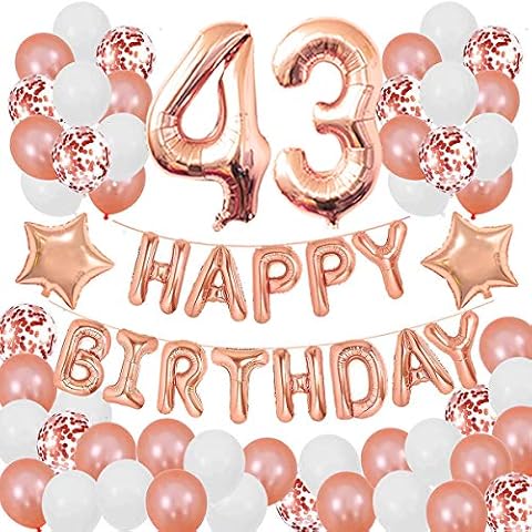 Succris 43RD Birthday Decorations for Girls and Women 43RD Birthday decorations 43 Years Old Birthday Party Supplies Happy Birthday Banner Rose Gold Confetti balloons Rose Gold Cover