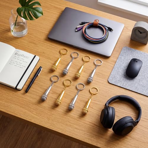 Image of Sureio Mini Microphone Music Keychain Retro Sound Pendant Keyring Charm Microphone Music Key Chain for Singer Gift
