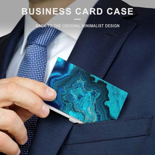 Business Card Holder Metal Slim Business Card Case Bright Aqua Blue Turquoise Professional Cards Organizer Pocket Name Cards Case Credit Holder Wallet for Men Women Buckle Style Shut3