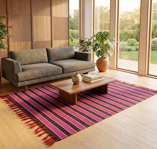 Image of BSB HOME Modern Striped Area Rug - Vibrant Multicolor Living Room Carpet, Soft Plush Floor Mat, Contemporary Home Decor Accent, Durable Non-Slip, 8.6 x 5.8 ft (262 x 177 cm) (Pink & Blank)