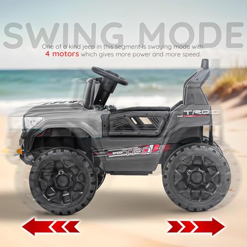 Image of Baybee Trojan Battery Operated Jeep for Kids with RGB Windshield Light, Bluetooth, USB & Music | Baby Big Ride on Battery Car| Electric Jeep Car for Kids to Drive for 2 to 6 Years Boys Girls (Grey)