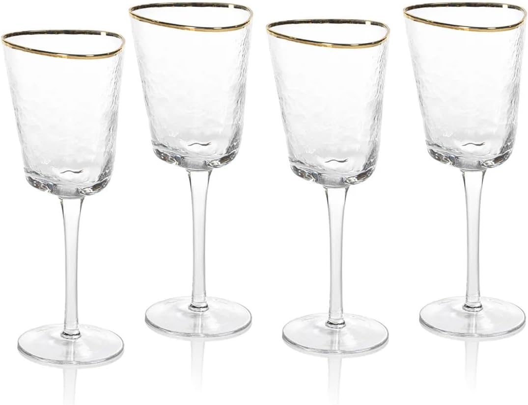 Amalfi Triangular Glassware or Stemware with Gold Rims - Sets of 4 (Wine - S/4) - Image 3