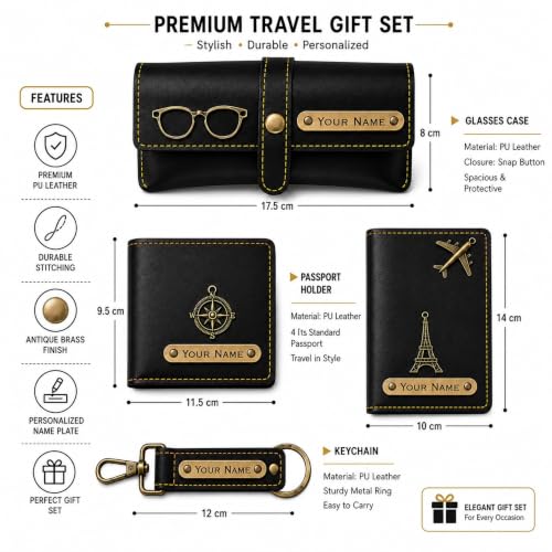 Image of Customized Wallet Gift Set for Men | Personalized Wallet, Passport Cover, Keychain & Sunglass Cover | Gift for Husband & Boyfriend