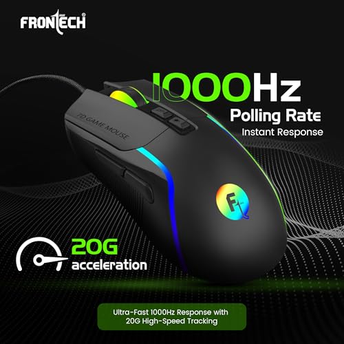 Image of FRONTECH Spectra X Wired Gaming Mouse | 12,800 DPI Adjustable Sensor | 1000Hz Polling Rate | RGB Backlight | 7 Buttons | 1.5m Braided Cable | 1 Year Warranty (MS-0108)