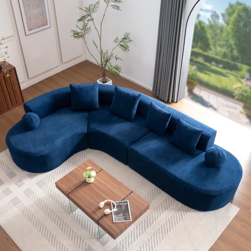 Sapgaks Canapé d'angle en L 327 cm,Conception incurvée,Assise de 72 cm de Profondeur,canapé 5 Places en Chenille (Bleu)