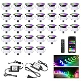 LEDデッキライトキット 30個パック 1.25インチ 低電圧WiFi RGBW+IC マルチカラー ダイナミック埋め込み式デッキ照明 Alexa/Google Home対応 IP67防水 12V ステップライト 屋外 庭 庭 小道 階段用