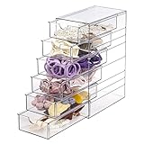 FABROK Clear Hair Accessory Organizer Box with 6 Drawers, Compact Storage Organization Drawers Set f