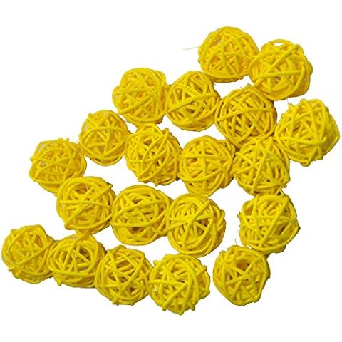 Ougual Natural Wicker Rattan Balls Table Wedding Party Hanging Wobble Ball Christmas Decoration (3cm, 20pcs, Yellow) Cover