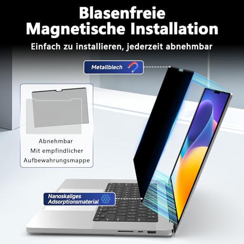 LUSA DESIGN 360° Magnetischer Blickschutzfolie für MacBook Air 13,6 Zoll (2022-2025,M2/M3/M4), Abnehmbarer Sichtschutzfolie mit Webcam Abdeckung um Anti Glare Blaulicht 13,6\ Sichtschutzfilter