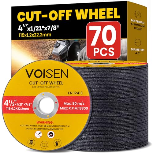 Image of VOISEN 4 1 /2 Cut Off Wheel,70 PCS Angle Grinder Cutting Disc 4-1 /2 inch x 1 /21 inch x 7 /8 inch Thin Metal & Stainless Steel Cutting Wheel,Grinder Blades Professional Fast Cutting Disc