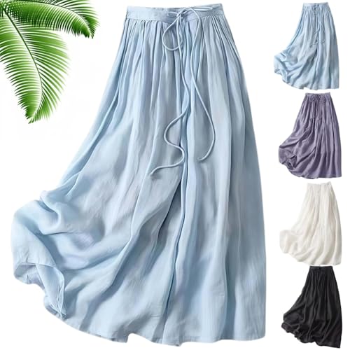 HUIQINGLI Wrap Around A Line Linen Skirt, Women Fashion Casual Retro Flowing Drawstring Waist Soft Lightweight Maxi Skirt