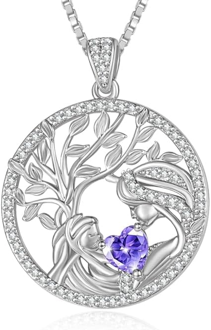 Tree of Life Necklace for Women Gold,Mom Necklace Anniversary christmas Birthday Gifts for Wife, 14 K 18K White Gold Fashion Jewelry with Heart Tanzanite Birthstone Pendant