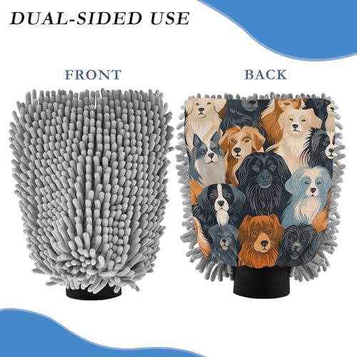 IOACIY Absorbent Microfiber Car Wash Drying Mitts, 2 Pack, Scratch-Free & Lint-Free, Rich Foam, Highly Absorbent, Double Sided, Wash Mitt Perfect for Car Washing, L, Cute Dog (1)