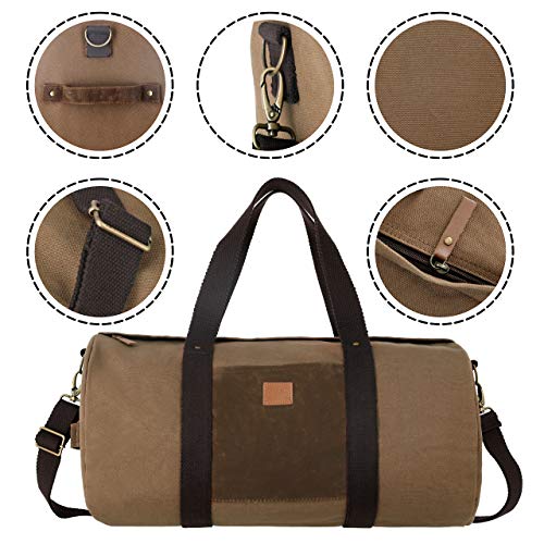 Duffel Bag for Women Men Large Military Style Barrel Sports Gym Overnight Weekender Duffle Bag with Waxed Canvas Pocket (Brown)