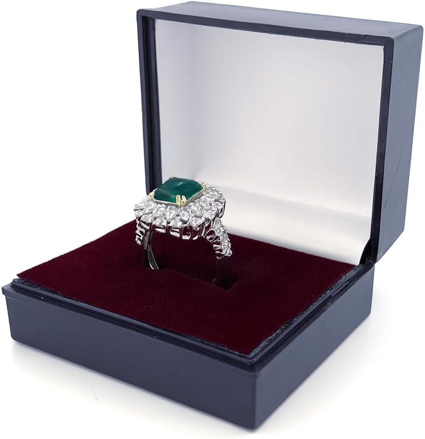 Sterling Silver Emerald Cut Green Emerald Ring with White Cubic Zirconia Halo, 14K White Gold Plated – Sizes 4 to 11