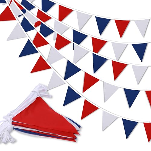 33 ft Pennant Banner Flags,Flag Triangle Bunting Garland Decor，for Fourth of July,Wedding,Birthday Party,Baby Shower,Graduation,Golf Party Decor (Blue White Red Independence Day Banner Decor) by HJKlove - Used condition - US$12.33