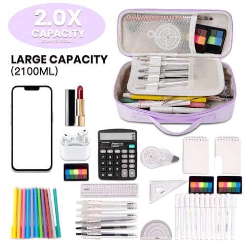 Image of Hsmihair Big Capacity Pencil case pencil Bag Multifunctional Pencil Pouch with Compartmens, pencil box for girls boys Stationery Bag Pencil case Pouch Cosmetic 2100ML (Purple)