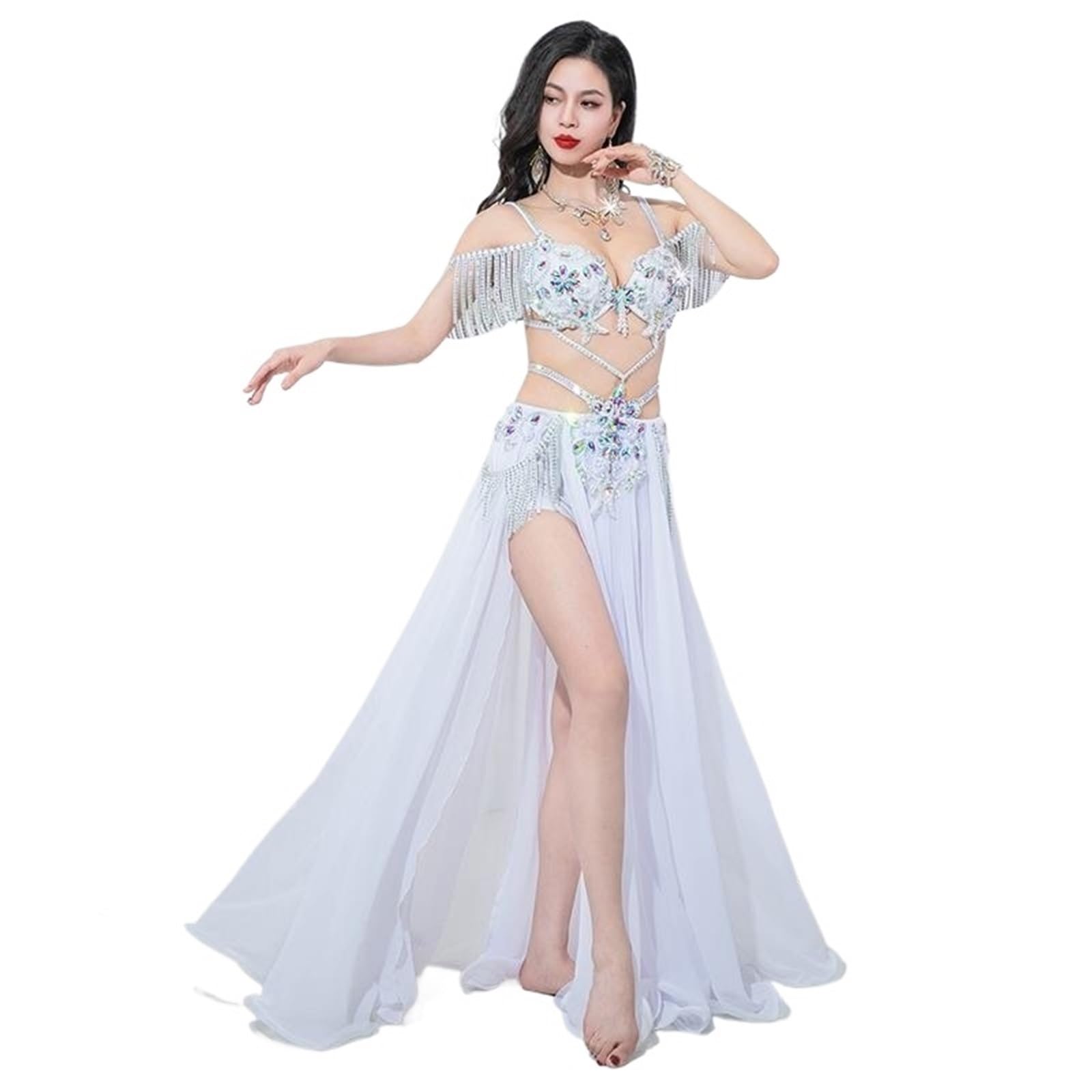 Vestiti da Ballo Latino Belly Dance Popsong Performance Tassel Bra+Sexy Long Skirt 2pcs Oriental Competition Set