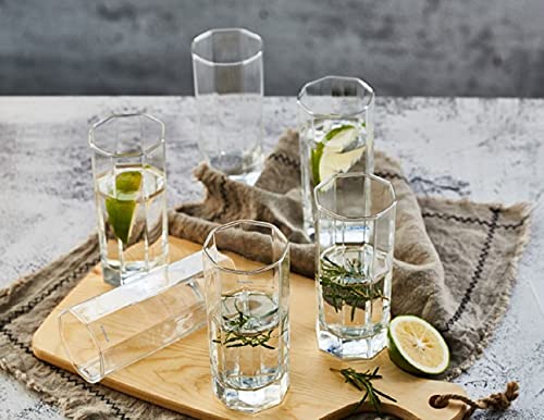 Image of SYANKA Italian Premium Juice Glasses Set of 8 Transparent, 300ml, Stylish and Crystal Highball Glasses for Drinking Water, Juice and Cocktails