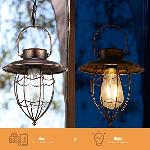 pearlstar Hanging Solar Lantern Outdoor Vintage Garden Solar Light Retro Solar Lamp for Garden Yard Patio Pathway Tree Decoration, Solar Powered Waterproof Landscape Lighting (Copper)