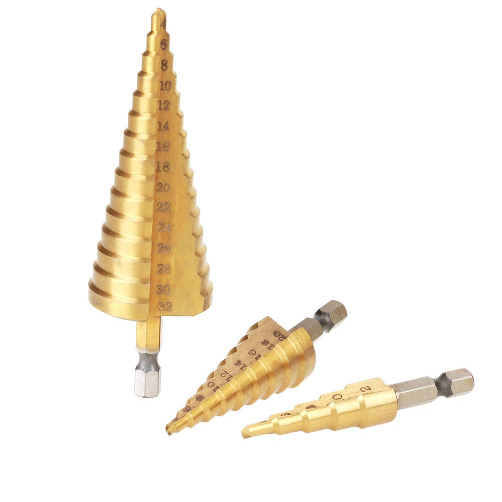 Lot De 2 Forets Coniques à Marches 4-32mm Et 4-12mm HSS4241 Titane - Bois, Plastique, Métal