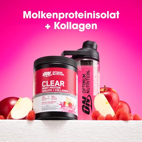 Optimum Nutrition Apfel-Himbeer-Geschmack: Fertiges Molkenprotein-Isolat und Kollagenpeptid-Pulver mit Vitamin C und D, mit Süßungsmitteln, 10 Portionen, 240 g