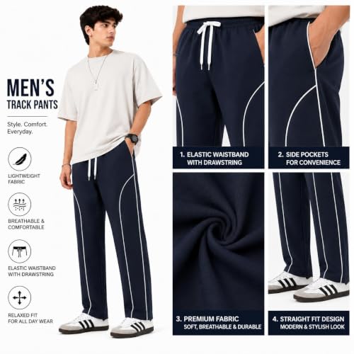 Image of O3e Men's Polyester Straight Fit Trackpant | Lightweight, Sports Lower, Gym, Running, Casual Wear