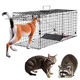 Toriexon Humane Large Animal Trap Black 42 x 15.7 x 17.7 inch, Easy to Set & Release Animal Trap Cage, Collapsible Live Traps for Dogs, Raccoons, Foxes, Coyotes