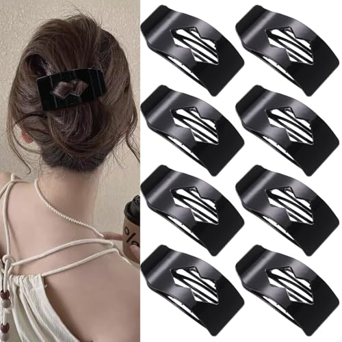 8 Pack Black Flat Hair Clips for Women – Large Glossy Rectangle No-Slip Claw Clips for Thick & Thin Hair, Strong Hold Square Hair Accessories for Work & Daily Styling