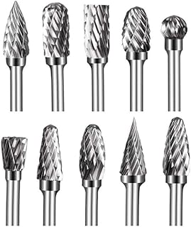 Carbide Burr Set, Die Grinder Bits，10Pcs Rotary Burr Set Head Tungsten Carbide Burr 1/8" Shank Die Grinder Bit Tool