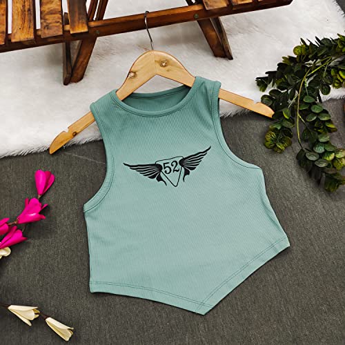 Image of Leriya Fashion Women's & Girls' Solid Ribbed Western Crop Top, Sleeveless Angle's Fly Print Top.